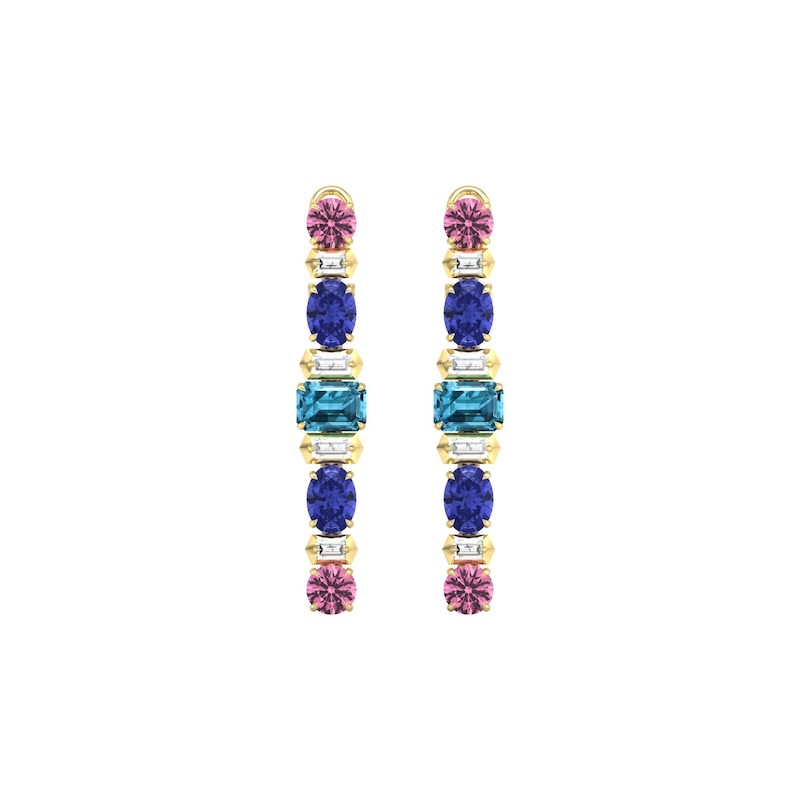 18K Yellow Gold Mult-Stone Drop Earrings